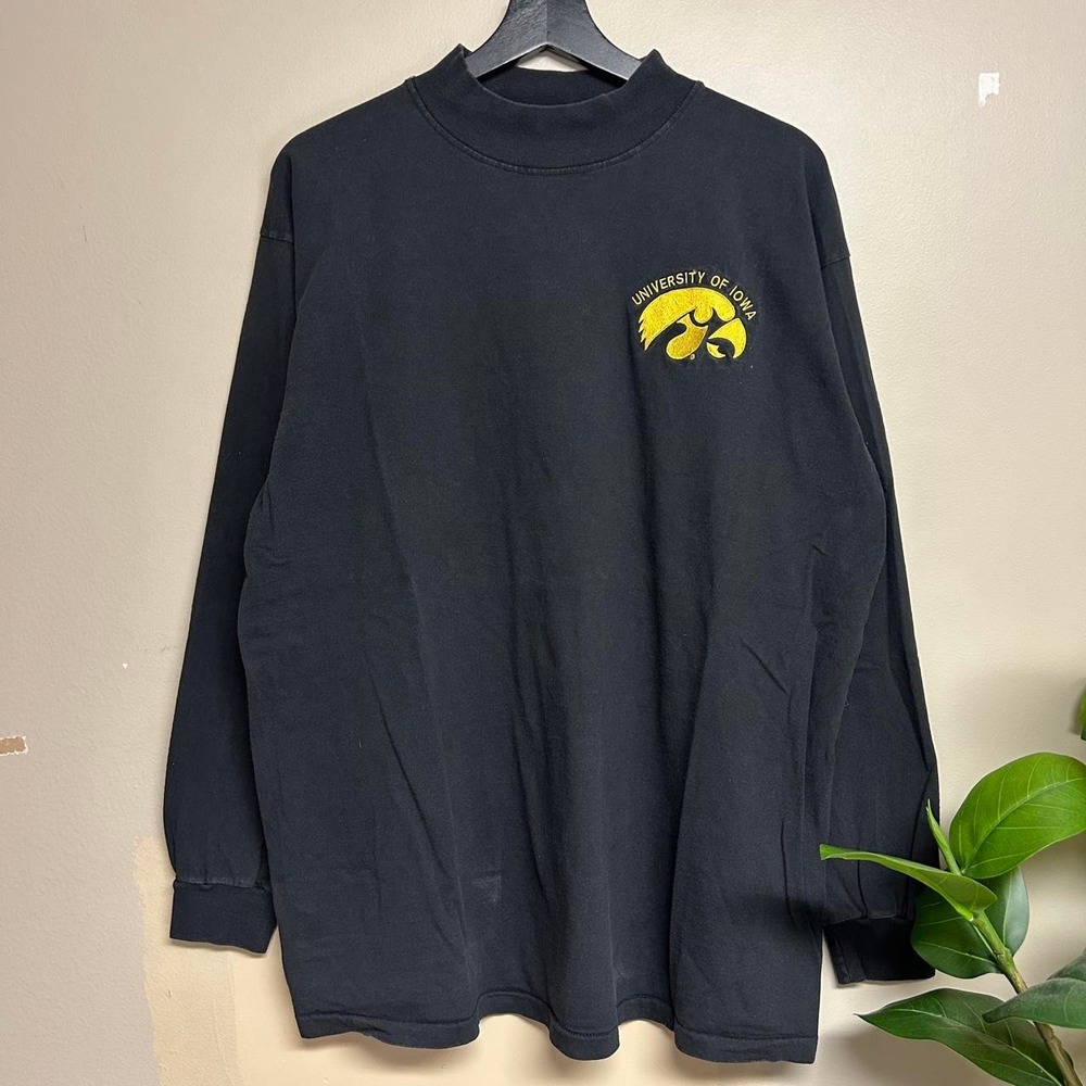 Vintage 90s University of Iowa Hawkeyes Long Sleeve Shirt XL Black Eagle USA